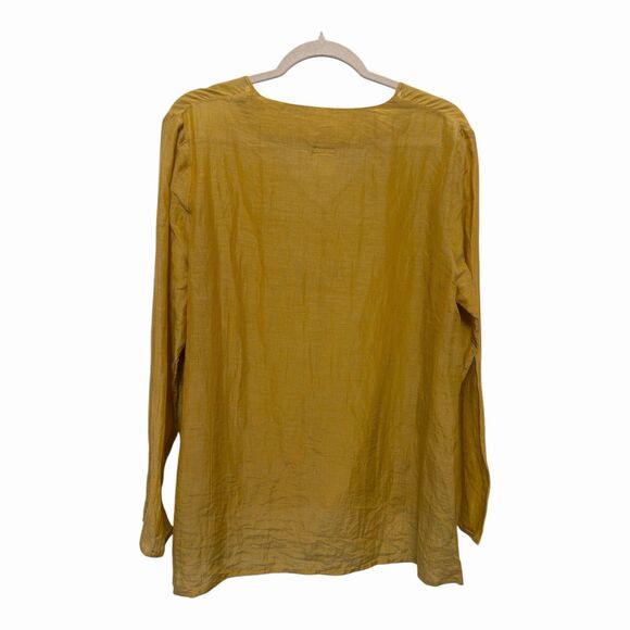 Kim Bernardin Paris Mustard V-Neck Tunic Top Silk Cotton Blend Size XL - Picture 3 of 10